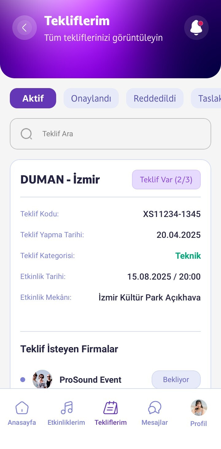 Tekliflerim Bölümü