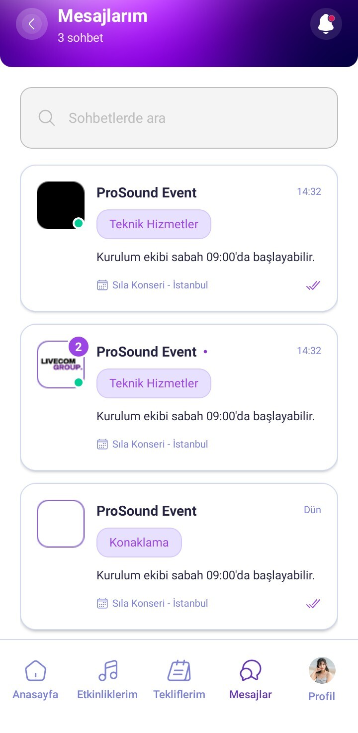 Mesajlarım Bölümü